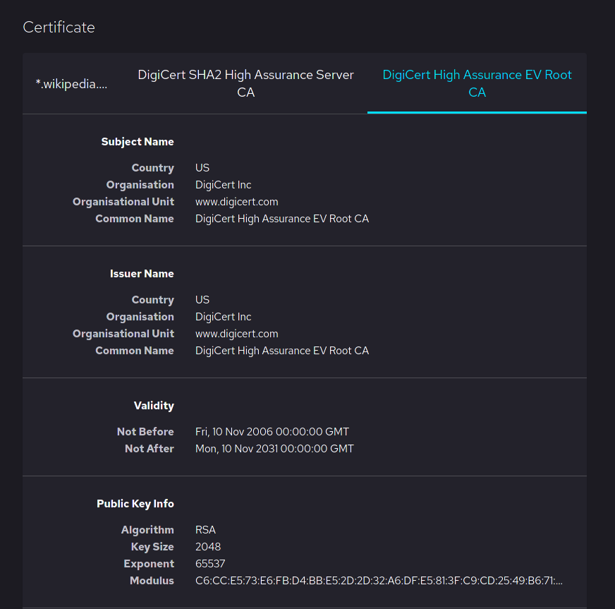DigiCert Root Certificate Example