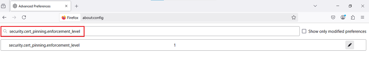 Firefox security.cert_pinning.enforcement_level