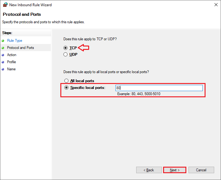 TCP Port 80 & Next