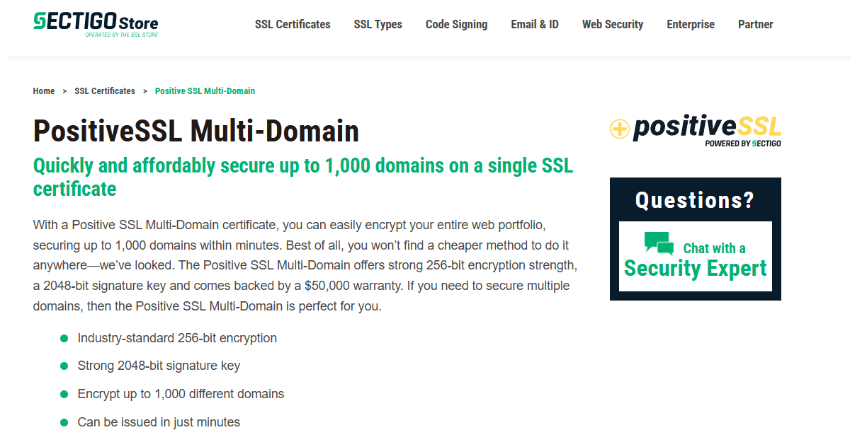 Sectigo PositiveSSL Multi-Domain